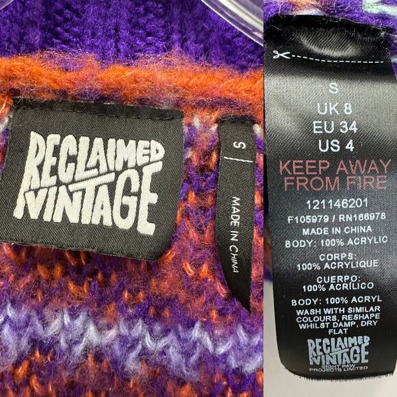 ASOS Reclaimed Vintage Oversize Purple Fair Isle Fuzzy Cardigan Unisex sz small - Picture 8 of 16